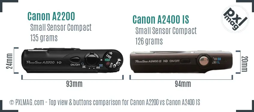 Canon A2200 vs Canon A2400 IS top view buttons comparison