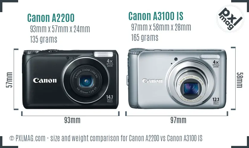 Canon A2200 vs Canon A3100 IS size comparison