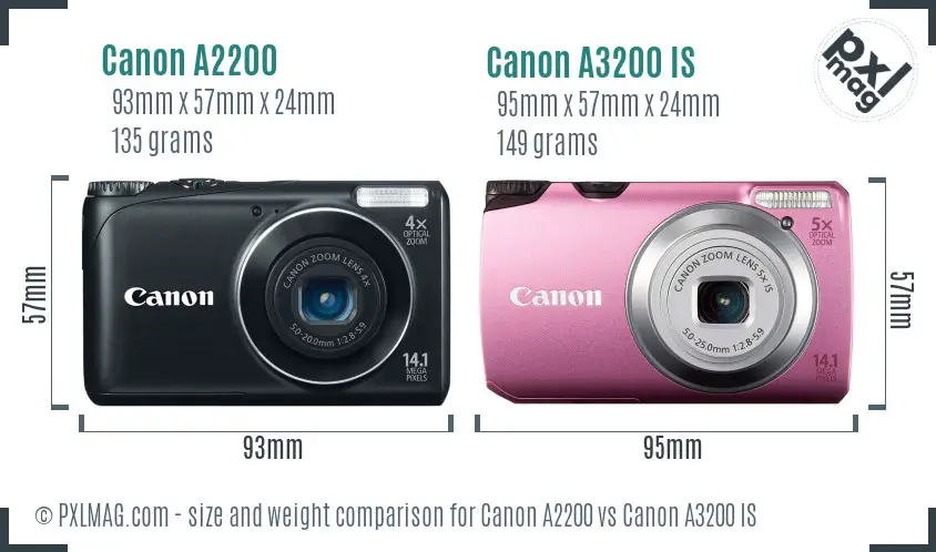 Canon A2200 vs Canon A3200 IS size comparison