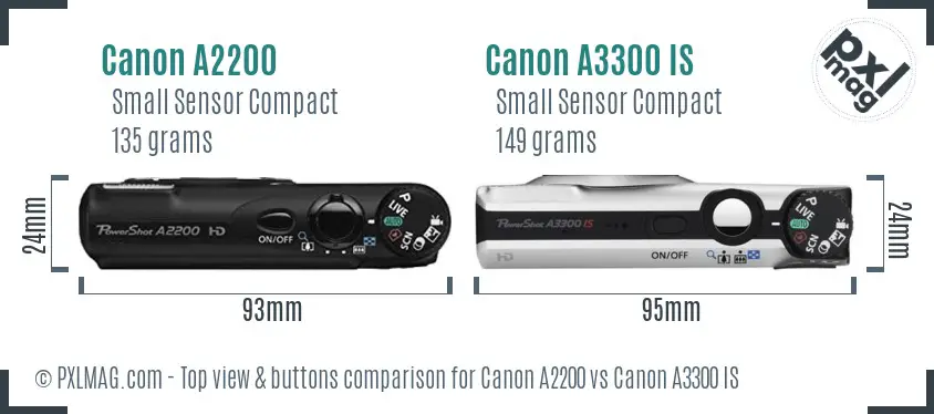 Canon A2200 vs Canon A3300 IS top view buttons comparison