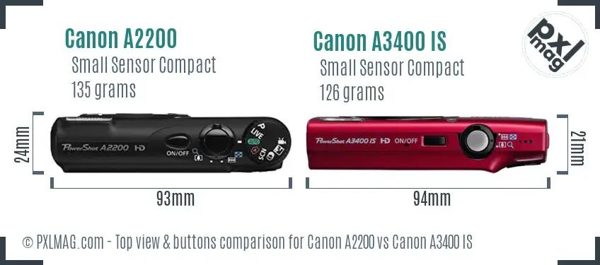 Canon A2200 vs Canon A3400 IS top view buttons comparison