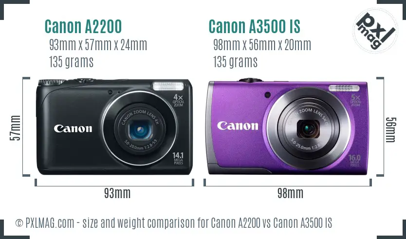 Canon A2200 vs Canon A3500 IS size comparison