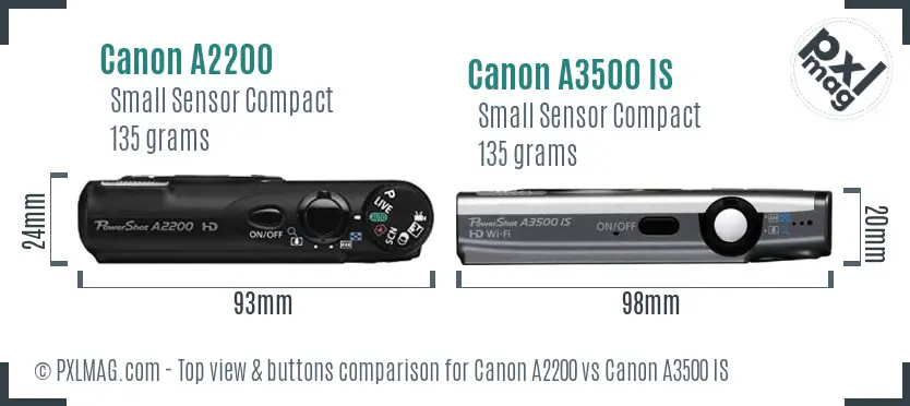 Canon A2200 vs Canon A3500 IS top view buttons comparison