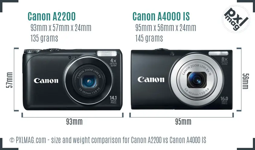 Canon A2200 vs Canon A4000 IS size comparison