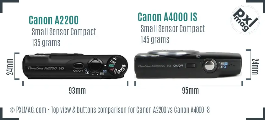 Canon A2200 vs Canon A4000 IS top view buttons comparison