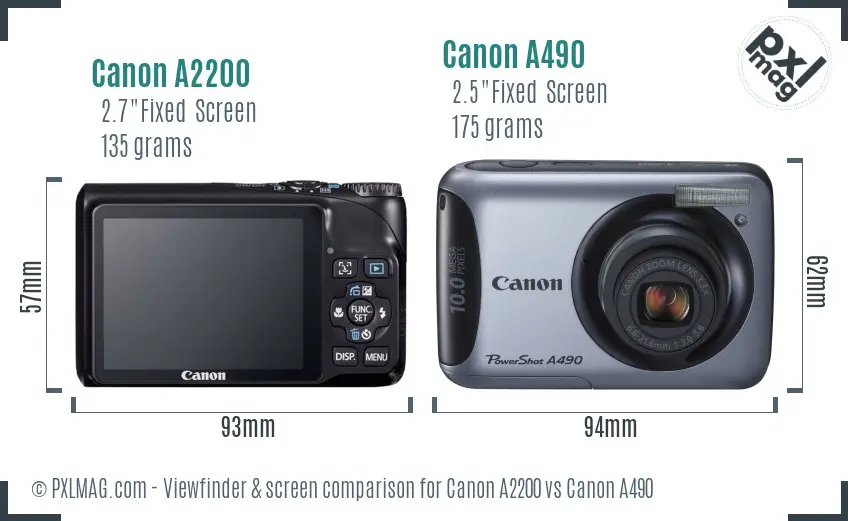 Canon A2200 vs Canon A490 Screen and Viewfinder comparison