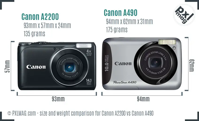 Canon A2200 vs Canon A490 size comparison