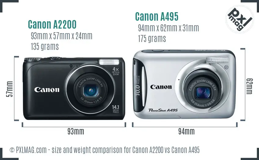 Canon A2200 vs Canon A495 size comparison