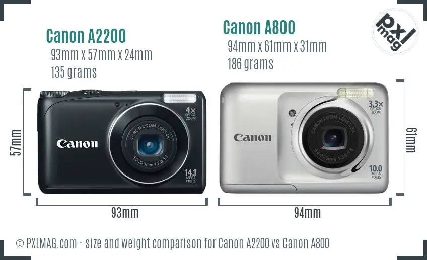 Canon A2200 vs Canon A800 size comparison