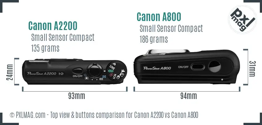 Canon A2200 vs Canon A800 top view buttons comparison
