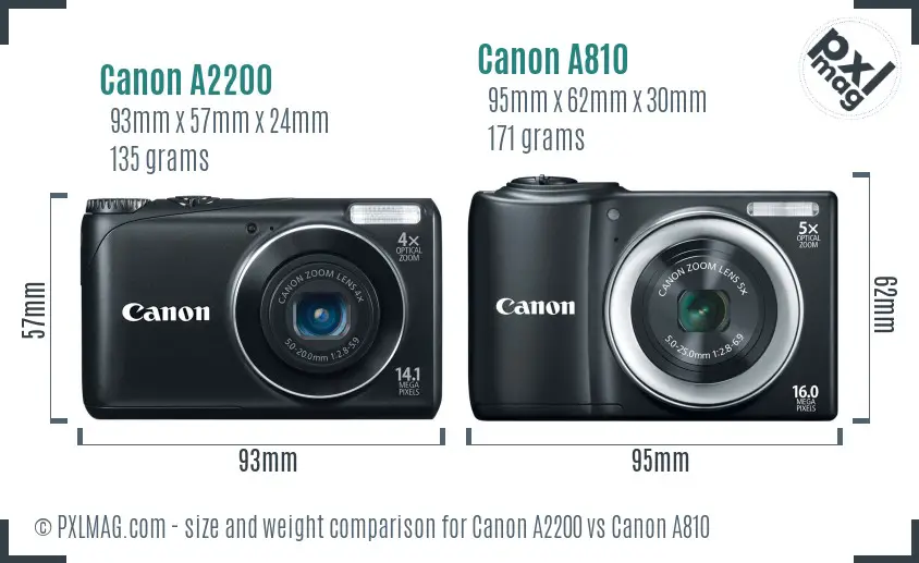 Canon A2200 vs Canon A810 size comparison