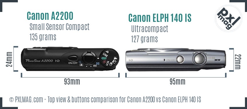 Canon A2200 vs Canon ELPH 140 IS top view buttons comparison
