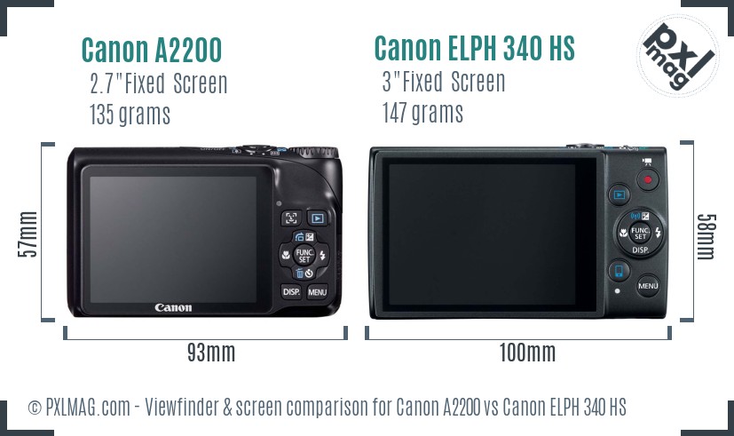 Canon A2200 vs Canon ELPH 340 HS Screen and Viewfinder comparison