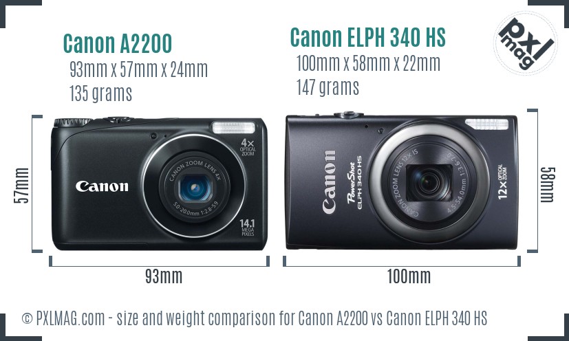 Canon A2200 vs Canon ELPH 340 HS size comparison Canon A2200 vs Canon ELPH 340 HS size comparison