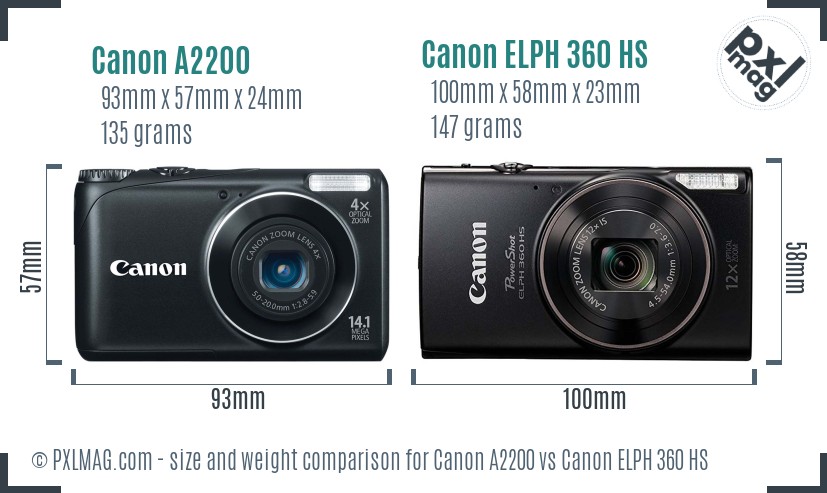 Canon A2200 vs Canon ELPH 360 HS size comparison Canon A2200 vs Canon ELPH 360 HS size comparison