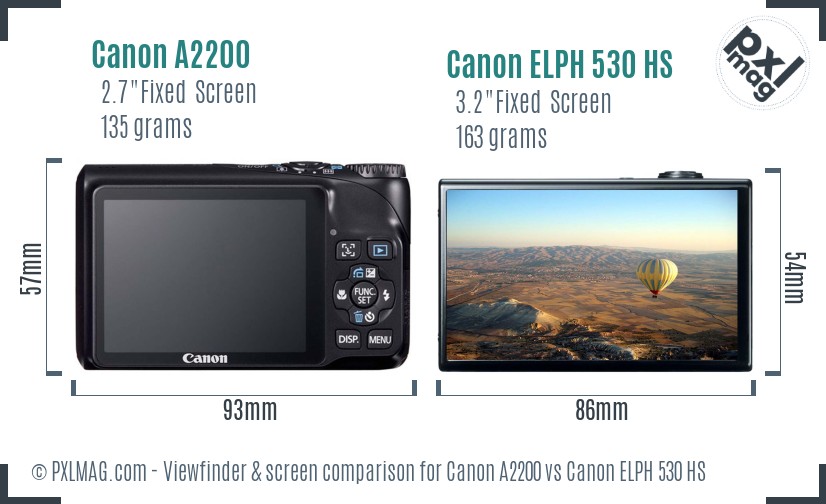 Canon A2200 vs Canon ELPH 530 HS Screen and Viewfinder comparison