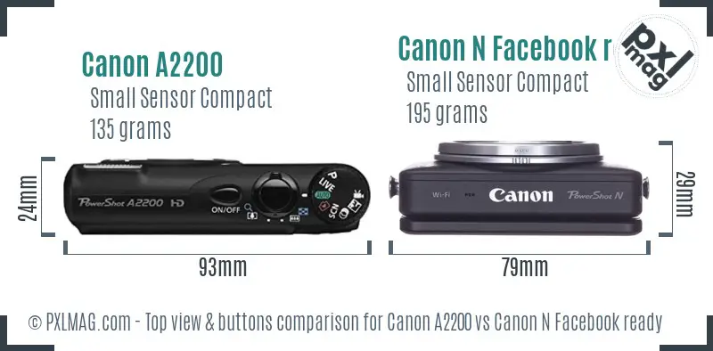 Canon A2200 vs Canon N Facebook ready top view buttons comparison