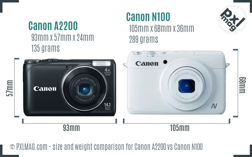 Canon A2200 vs Canon N100 size comparison