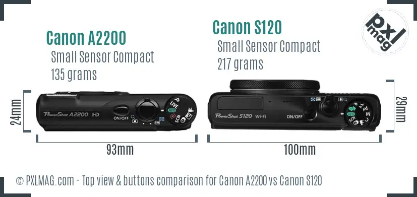 Canon A2200 vs Canon S120 top view buttons comparison