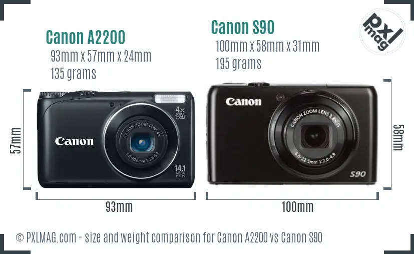 Canon A2200 vs Canon S90 size comparison