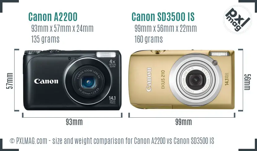 Canon A2200 vs Canon SD3500 IS size comparison Canon A2200 vs Canon SD3500 IS size comparison