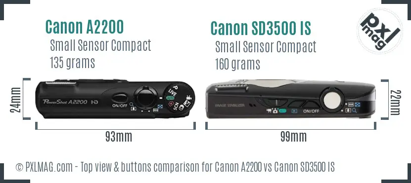 Canon A2200 vs Canon SD3500 IS top view buttons comparison Canon A2200 vs Canon SD3500 IS top view buttons comparison