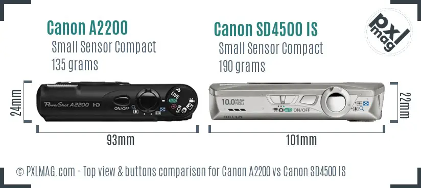 Canon A2200 vs Canon SD4500 IS top view buttons comparison Canon A2200 vs Canon SD4500 IS top view buttons comparison