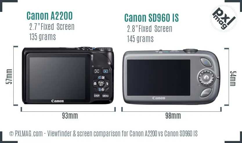 Canon A2200 vs Canon SD960 IS Screen and Viewfinder comparison