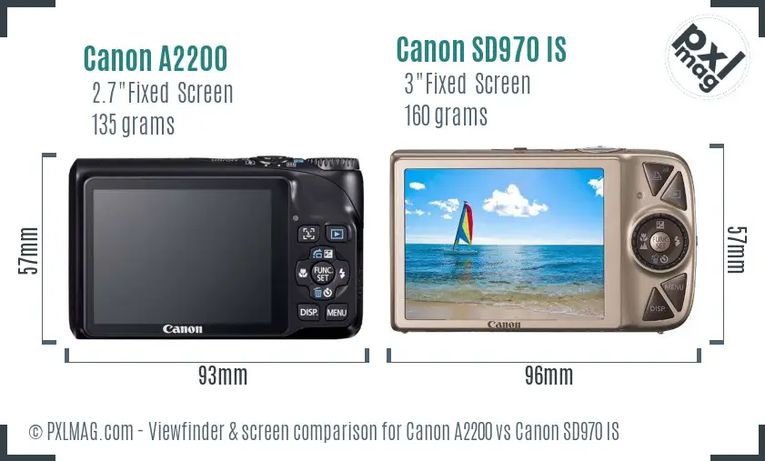 Canon A2200 vs Canon SD970 IS Screen and Viewfinder comparison
