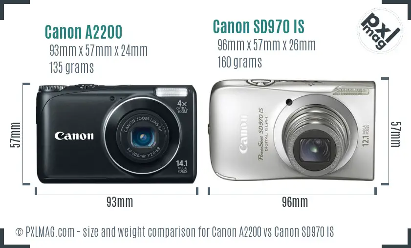 Canon A2200 vs Canon SD970 IS size comparison