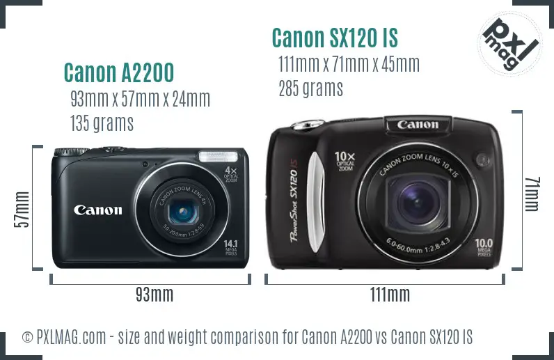 Canon A2200 vs Canon SX120 IS size comparison