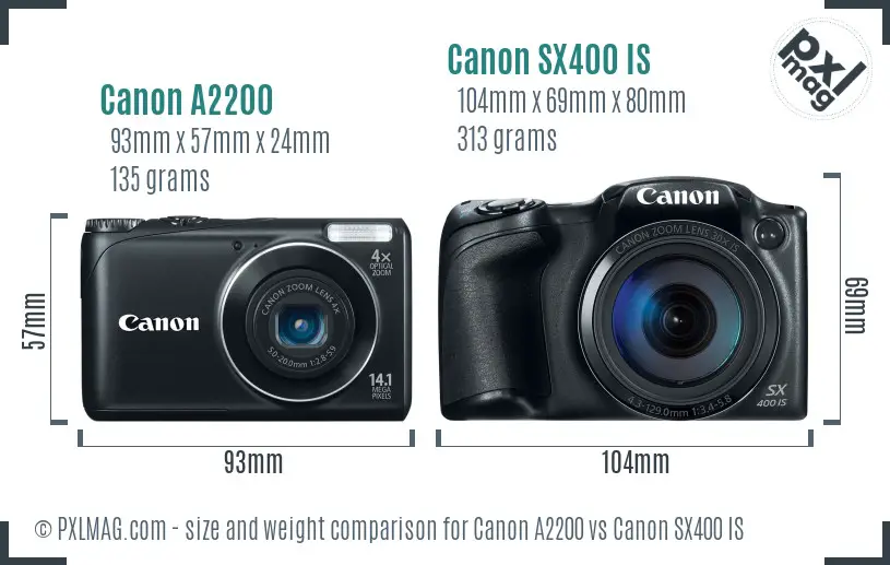 Canon A2200 vs Canon SX400 IS size comparison Canon A2200 vs Canon SX400 IS size comparison