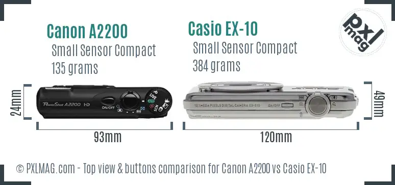Canon A2200 vs Casio EX-10 top view buttons comparison