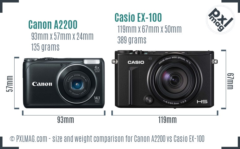 Canon A2200 vs Casio EX-100 size comparison Canon A2200 vs Casio EX-100 size comparison