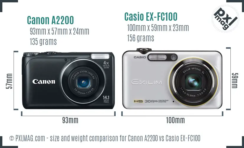Canon A2200 vs Casio EX-FC100 size comparison