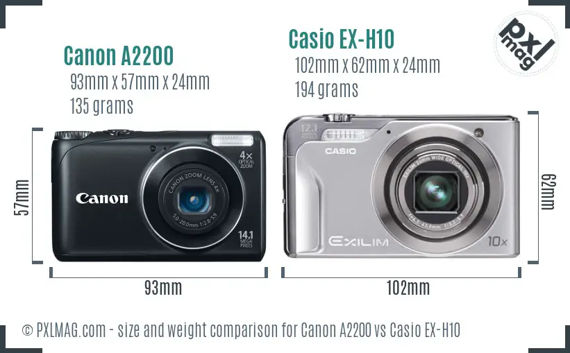 Canon A2200 vs Casio EX-H10 size comparison