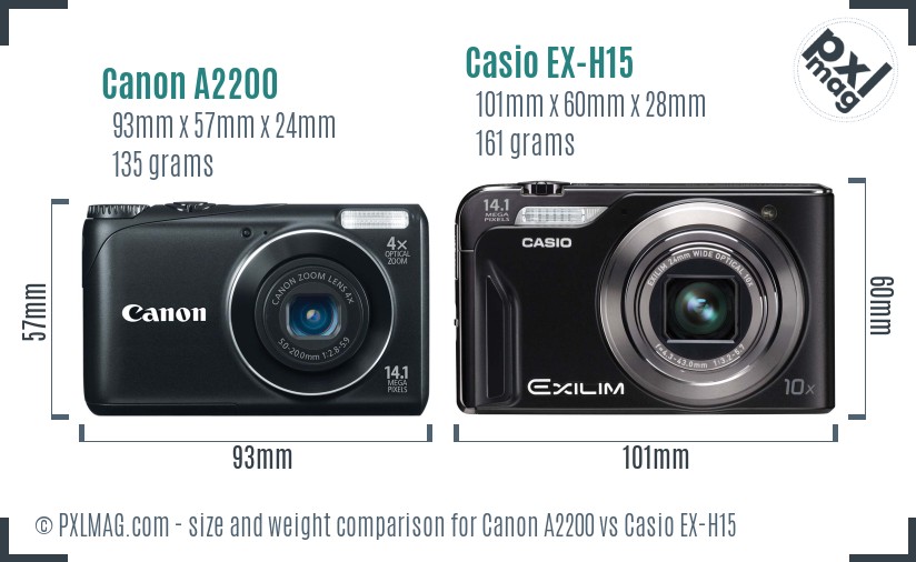 Canon A2200 vs Casio EX-H15 size comparison