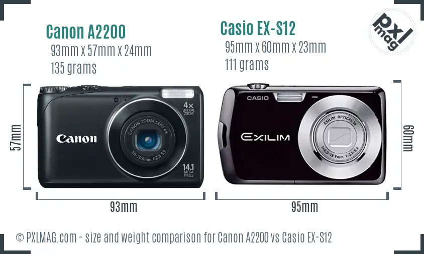 Canon A2200 vs Casio EX-S12 size comparison Canon A2200 vs Casio EX-S12 size comparison