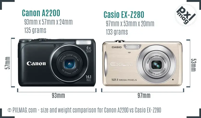 Canon A2200 vs Casio EX-Z280 size comparison Canon A2200 vs Casio EX-Z280 size comparison