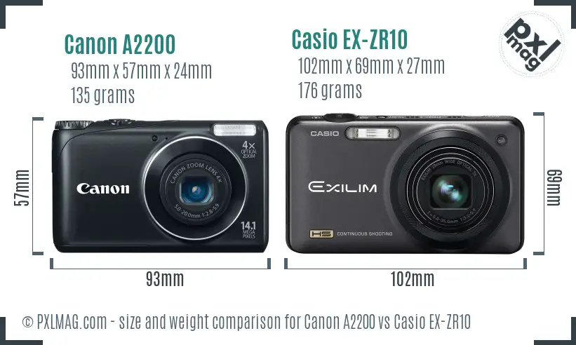 Canon A2200 vs Casio EX-ZR10 size comparison