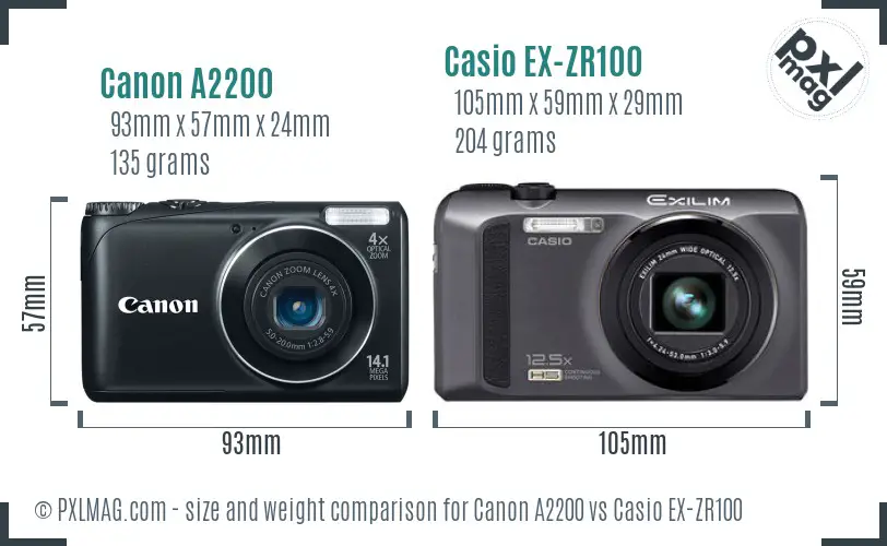 Canon A2200 vs Casio EX-ZR100 size comparison