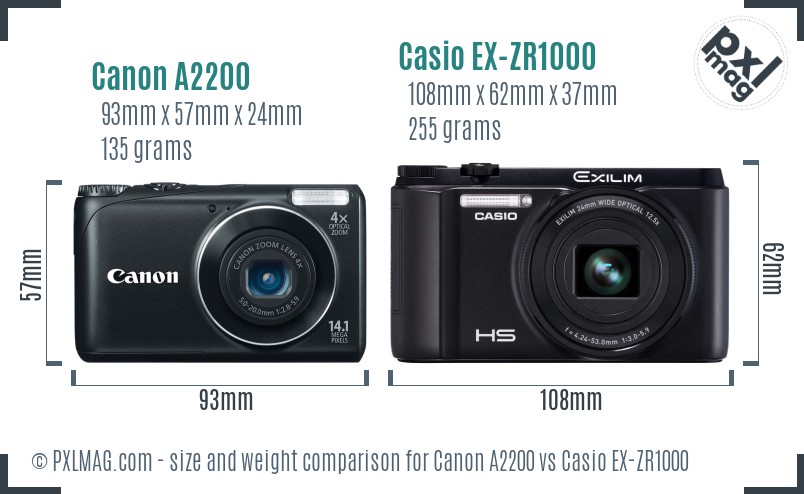 Canon A2200 vs Casio EX-ZR1000 size comparison