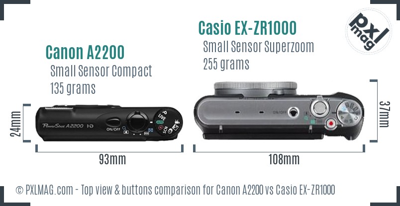 Canon A2200 vs Casio EX-ZR1000 top view buttons comparison