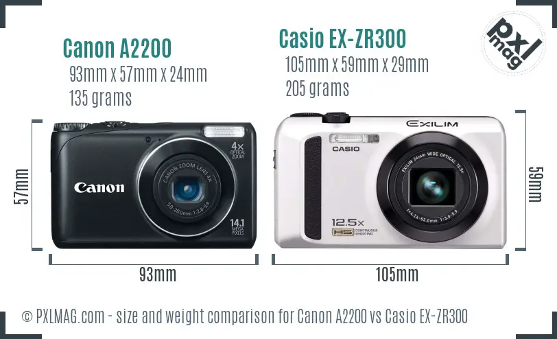 Canon A2200 vs Casio EX-ZR300 size comparison