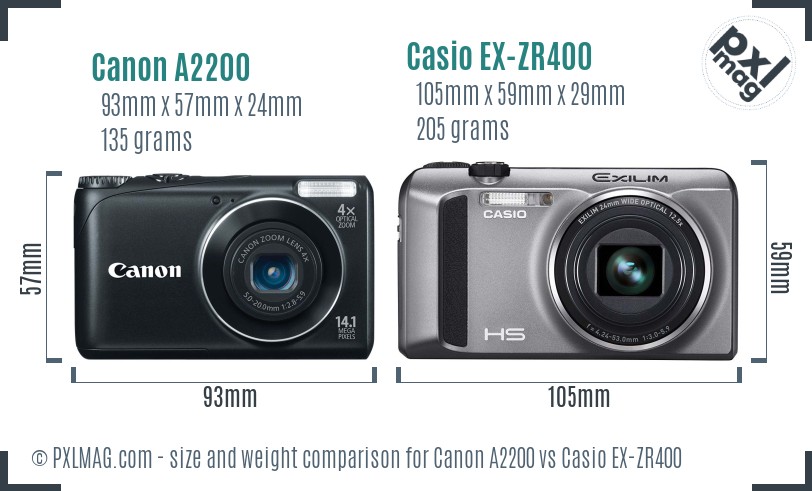 Canon A2200 vs Casio EX-ZR400 size comparison