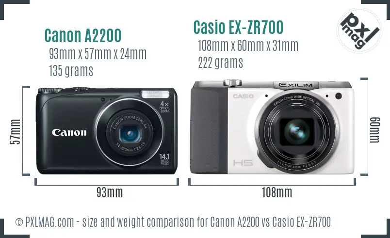 Canon A2200 vs Casio EX-ZR700 size comparison