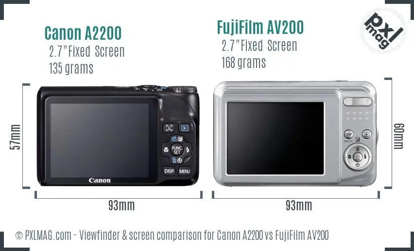 Canon A2200 vs FujiFilm AV200 Screen and Viewfinder comparison