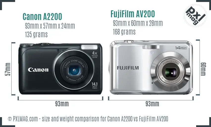 Canon A2200 vs FujiFilm AV200 size comparison