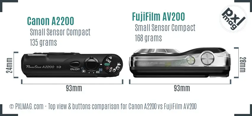 Canon A2200 vs FujiFilm AV200 top view buttons comparison