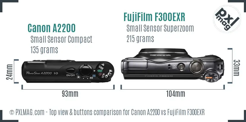 Canon A2200 vs FujiFilm F300EXR top view buttons comparison
